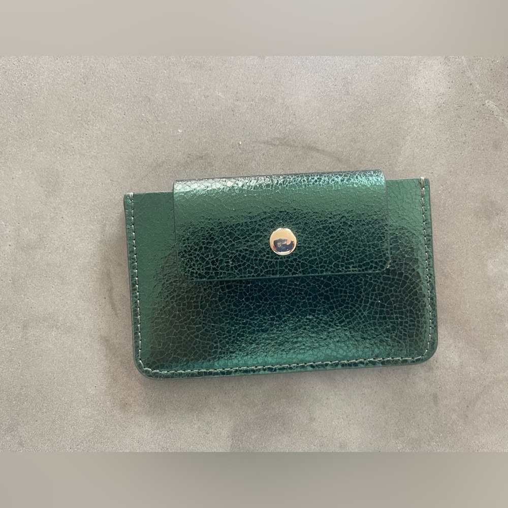 J.crew card holder case in metallic green